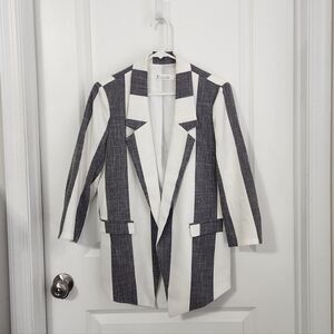 New York & Company Black and White Striped Blazer